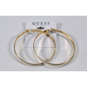 Guess Elina Gold-Tone Large Hoop Earrings with White‎ Enamel Inlay New